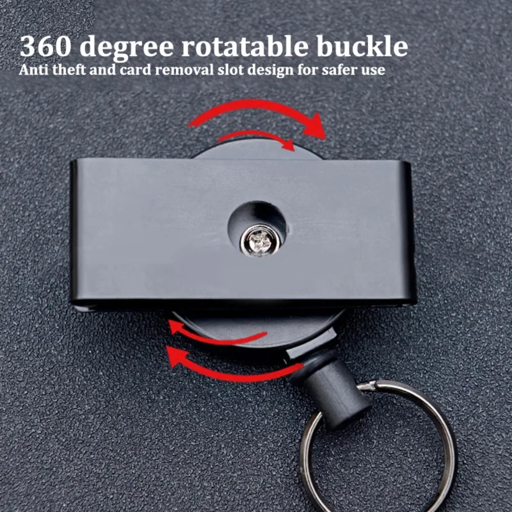 1PC Outdoor Climbing-Style ID Lanyard with Snap Hook, 360° Rotating Design, Black Steel Cable Retractable Lanyard
