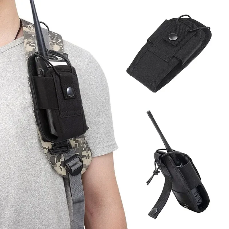600D Tactical Walkie Talkie Pouch Black Oxford Molle Radio Pouch Portable Outdoor Hunting Sports Phone Holder Interphone Holster
