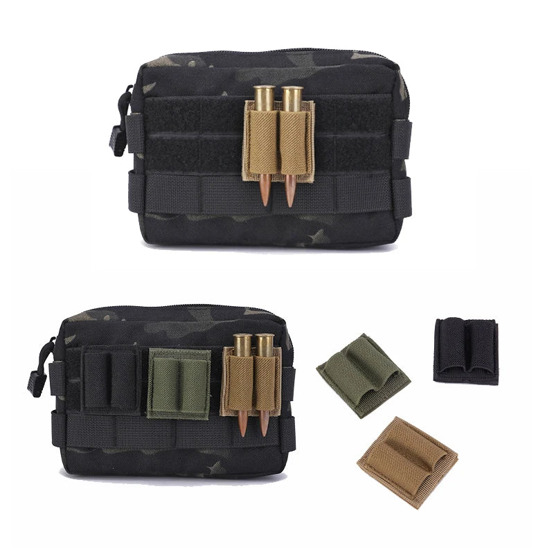 Tactical Patch 2-Round Holder Adhesive 2 Hole Cartridges Hook Loop Patch Hunting Rifles 7.62MM Shotgun Bullet Pouch