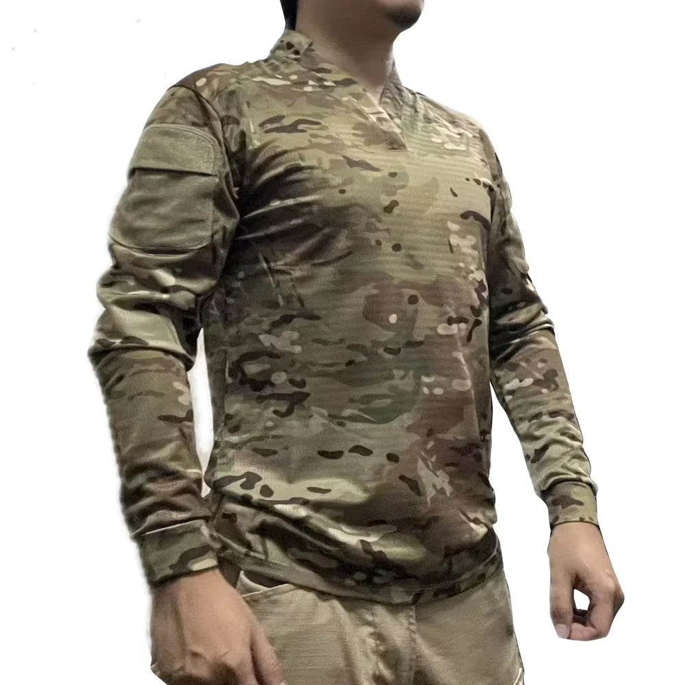 Tactical  Summer Outdoor Quick Dry Tactical Combat T-shirt Short Sleeve V-Neck Training Top for Men