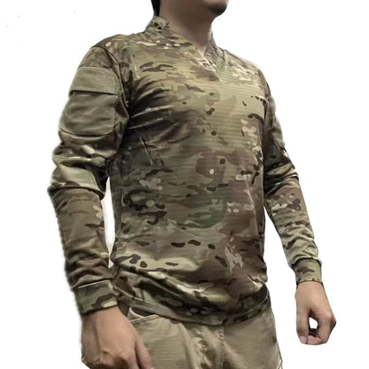 Tactical  Summer Outdoor Quick Dry Tactical Combat T-shirt Short Sleeve V-Neck Training Top for Men