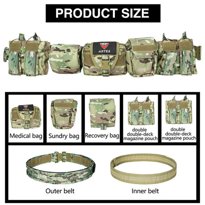 ARTEX Outdoor Battle Belt Sets Duty Belts Law Enforcement Airsoft Utility Belt with Accessories Pouches