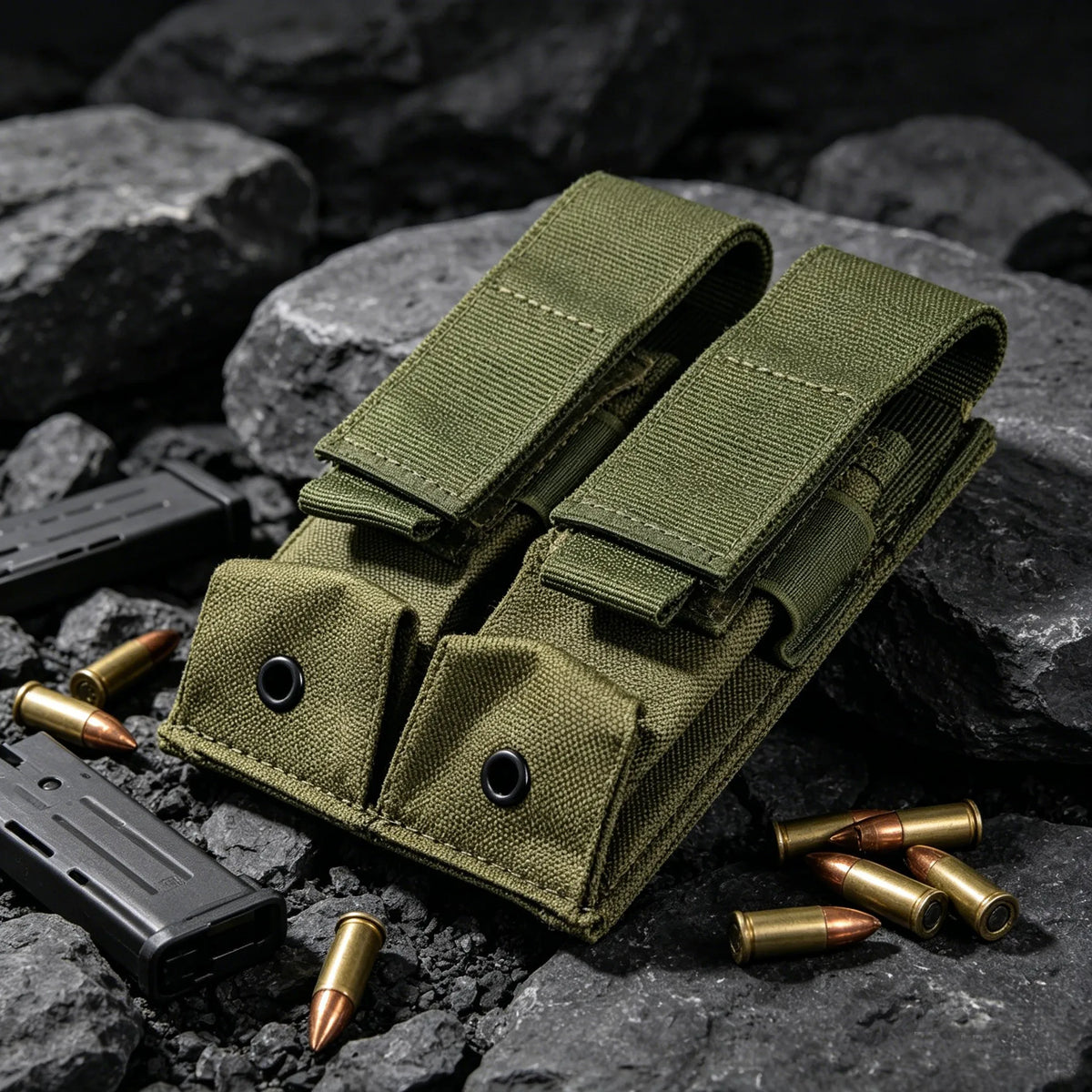 MOLLE Tactical Double Mag Pouch Portable Adjustable 9mm Magazine Holder for Hunting Shooting Vest Sports Outdoor