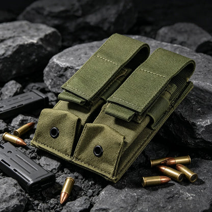 MOLLE Tactical Double Mag Pouch Portable Adjustable 9mm Magazine Holder for Hunting Shooting Vest Sports Outdoor