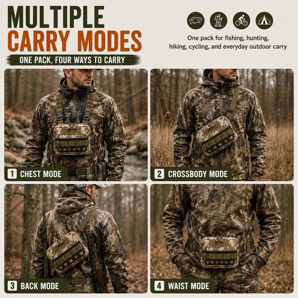 Tactical Bag MOLLE Hunting Chest Bag Fishing Pack Waist Bag Hunting Hiking Camping Outdoor Sports