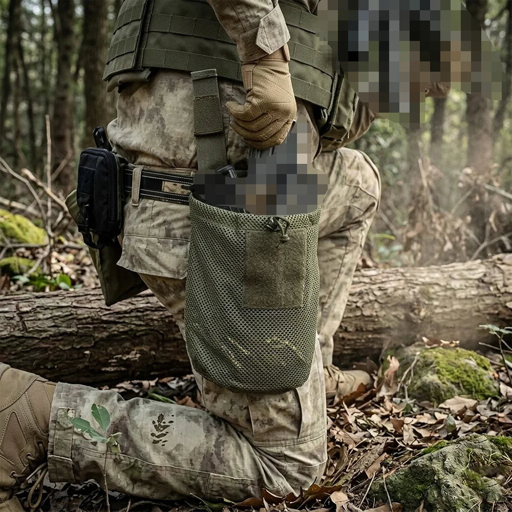 Tactical Foldable Mesh Pouch Dump Bag Waist Mount Drawstring MOLLE Mini Carrier EDC Outdoor Sports Camping Hunting Bags