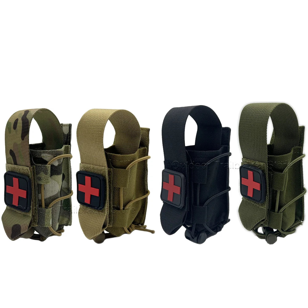 MOLLE Tourniquet Holder IFAK TQ Holder Tactical Medical Pouch Holster First Aid Kit Cross Patch/Bungee Cord EMT EMS