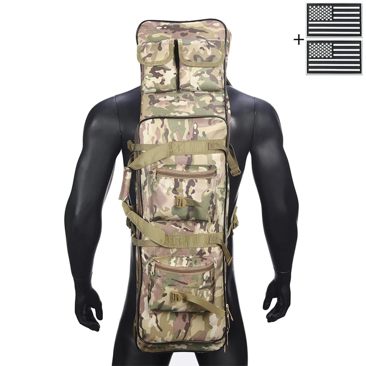 Outdoor hunting long equipment backpack multifunctional storage bag, adjustable shoulder straps, multiple storage pockets