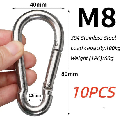 10PCS 304 Stainless Steel Carabiners,Rustproof Heavy Duty Spring Snap Hook,Metal Clips Buckle For Rope Chain Keys Rings