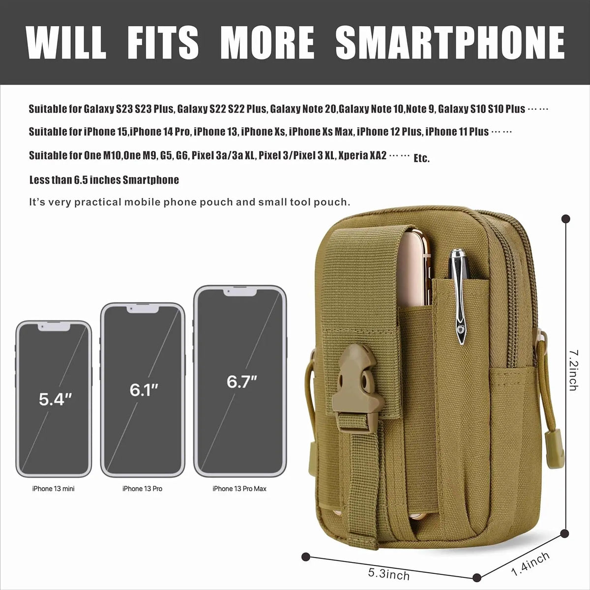 Tactical Waist Pouch EDC Molle Waist Bag Belt Phone Pouch Holster Purse Carrying Pouch for Smartphone Tools