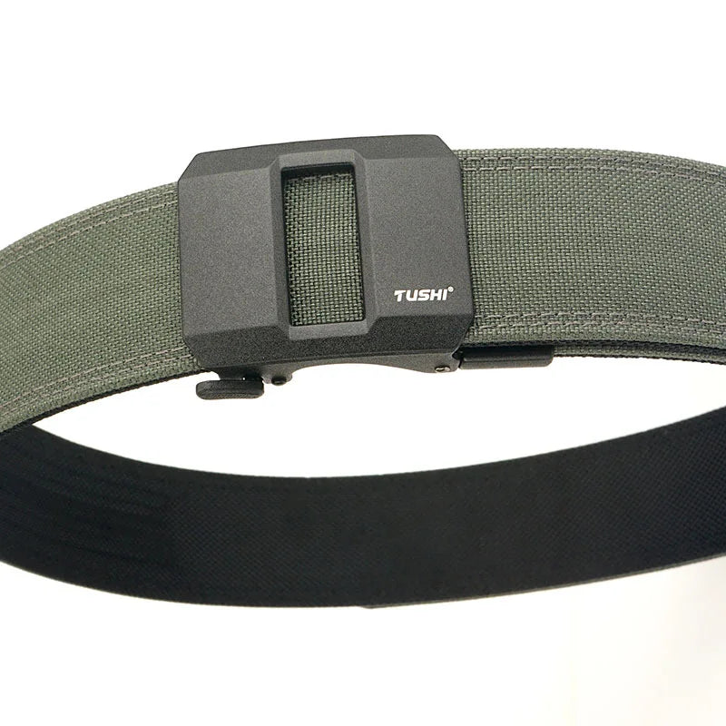 TUSHI Brand 4.3CM Wide Double-layer Reinforced Automatic Buckle Training Quick Hanging Pistol Belt Mens Nylon Outdoor Leisure