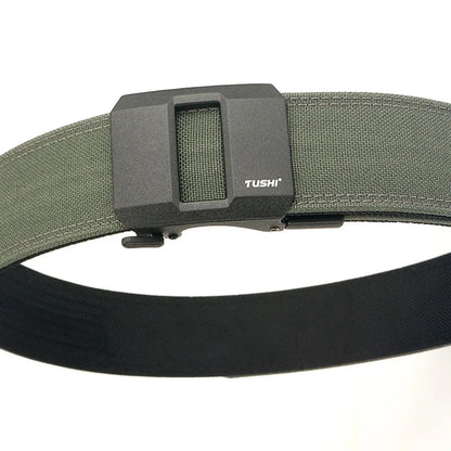 TUSHI Brand 4.3CM Wide Double-layer Reinforced Automatic Buckle Training Quick Hanging Pistol Belt Mens Nylon Outdoor Leisure