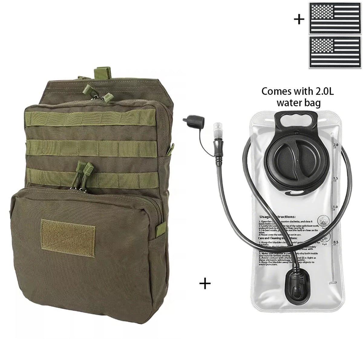 Outdoor Hunting Water Bag Set 2L Large Capacity Drinking Water Bag Portable Water Storage Bag for Hiking and Cycling