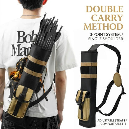 Tactical Arrow Quiver Large Capacity Back Holder 3-Point Shoulder Strap Archery Bag Durable Wear-Resistant Hunting Accessories