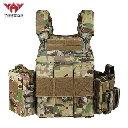 YAKEDA Tactical MC Camo Vest Outdoor Hunting Plate Carrier Protective Molle Waistcoat Adjustable Men Women Airsoft Equipment