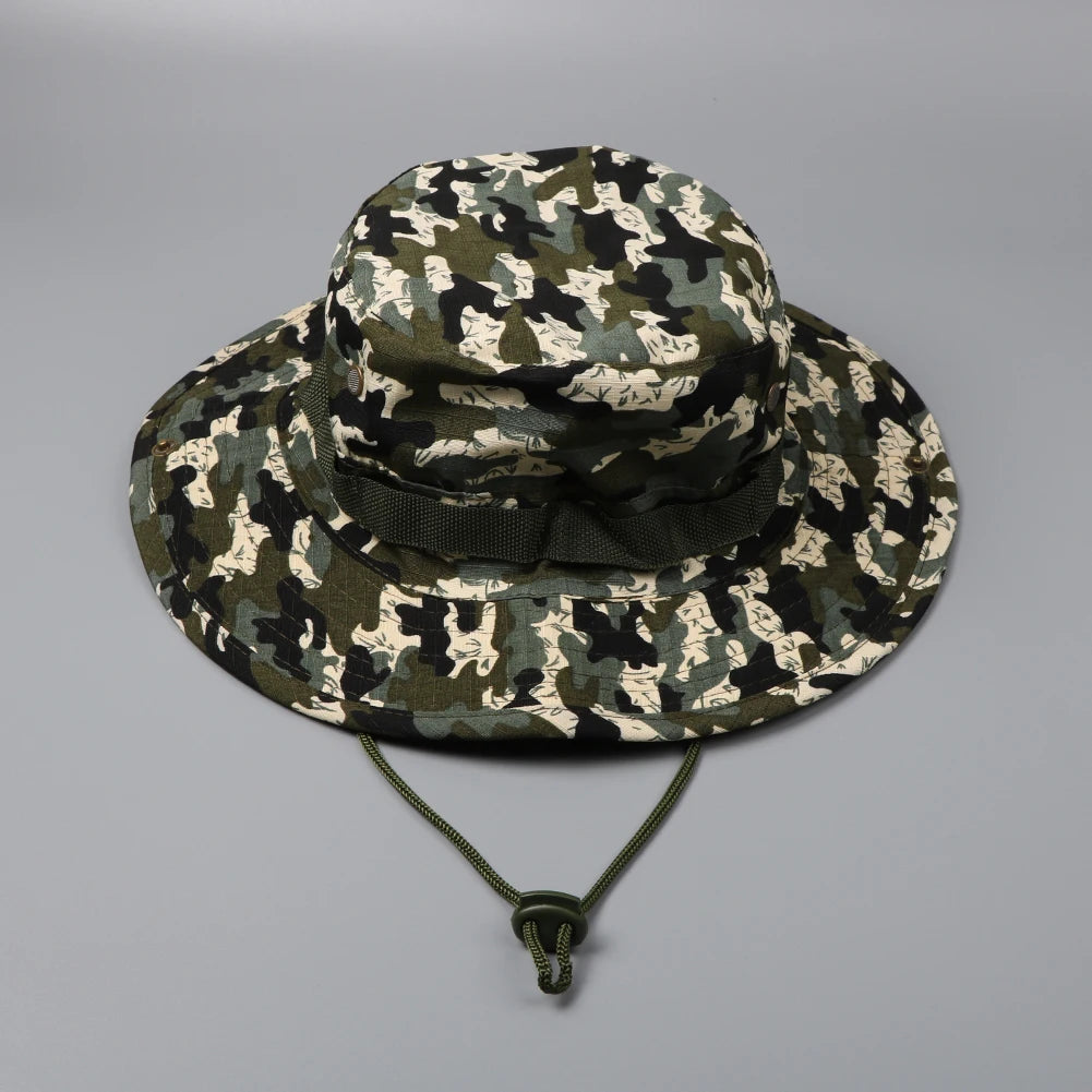 Camouflage Tactical Boonie Hats Camping Climbing Bucket Sniper Hat Men Outdoor Fishing Hiking Cap Sun Protective Boonie Caps