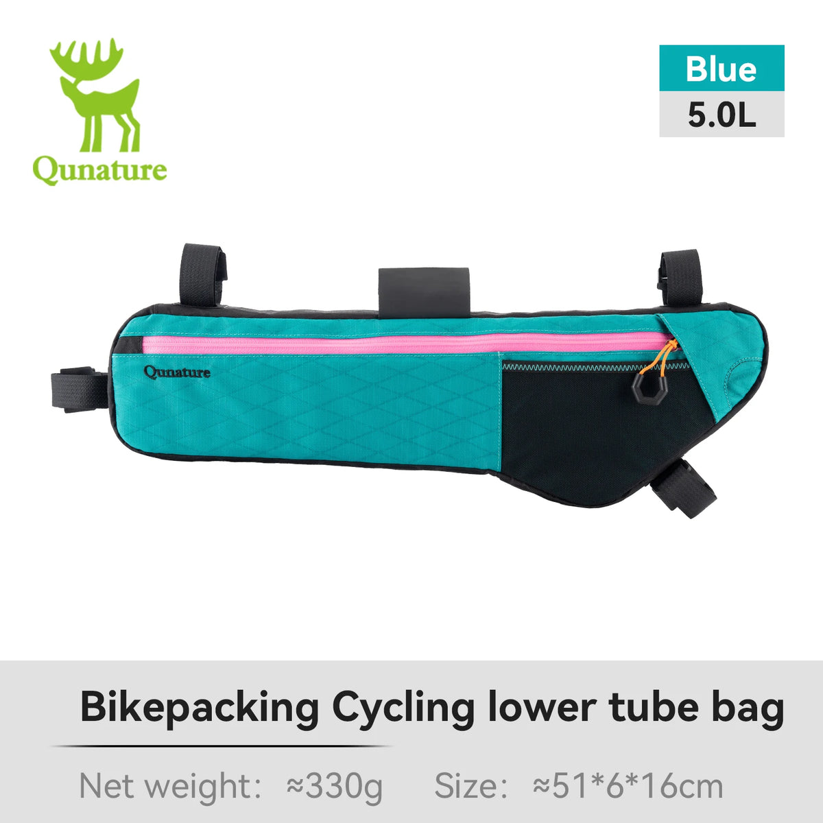 Qunature Bikepacking Bicycle Bag Down Tube Bag Waterproof Wear-Resistant Stable Mounting Front Frame Bag for MTB RB Touring Bike