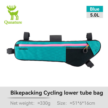 Qunature Bikepacking Bicycle Bag Down Tube Bag Waterproof Wear-Resistant Stable Mounting Front Frame Bag for MTB RB Touring Bike
