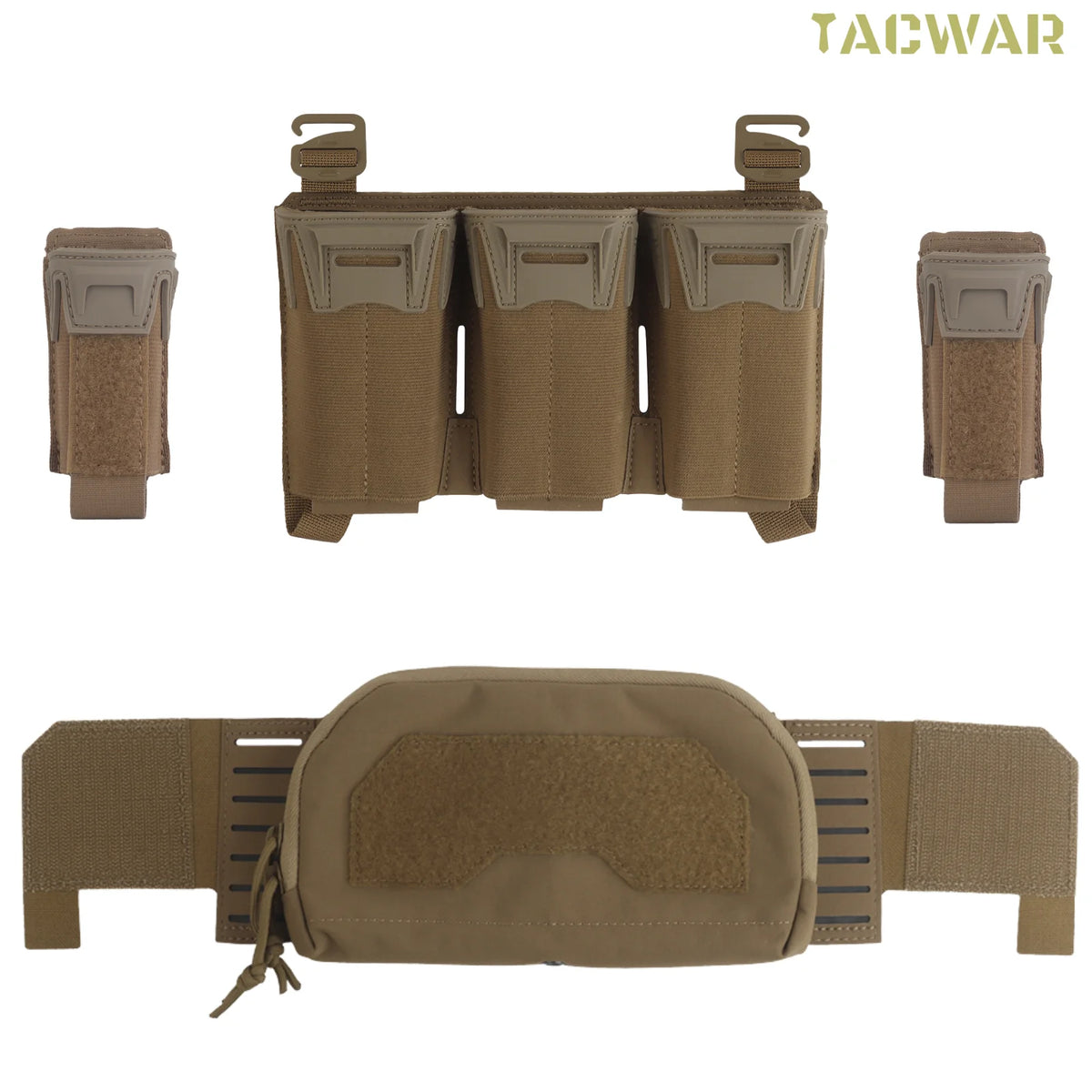 Multi-Caliber Triple Mag Pouch with 9mm Single Mag Pouch & Admin Pouch, Front Placard for K19/KZ/LV119/FCV5 Plate Carrier