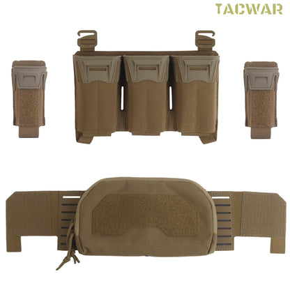 Multi-Caliber Triple Mag Pouch with 9mm Single Mag Pouch & Admin Pouch, Front Placard for K19/KZ/LV119/FCV5 Plate Carrier