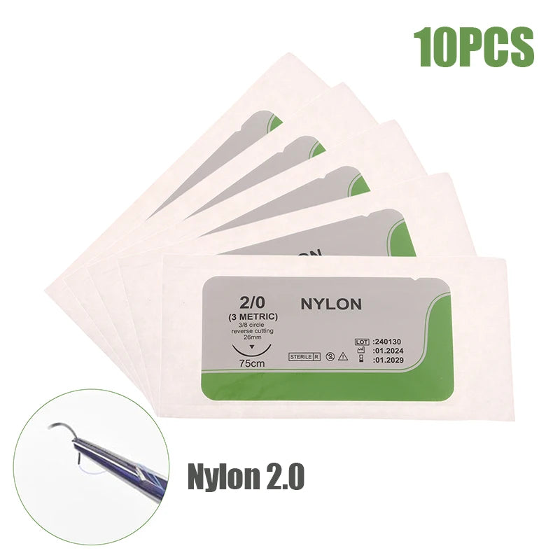 10Pcs 75cm 2/0 3/0 4/0 Medical Surgical Suture Nylon Silk Polypropylene Polyester Monofilament Thread Suture Teaching Exercises