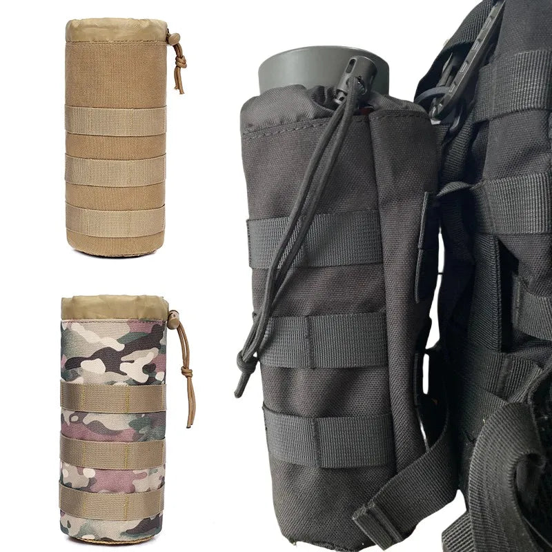Tactical Molle Water Bottle Bag Outdoor Camo Hunting Camping Hiking Drawstring Holder Multifunction Bottle Storage Pouch Pocket