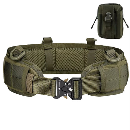 Men's Tactical Padded Belt Adjustable Waist Belt with Pocket for Outdoor Work Combat CS Hunting Paintball