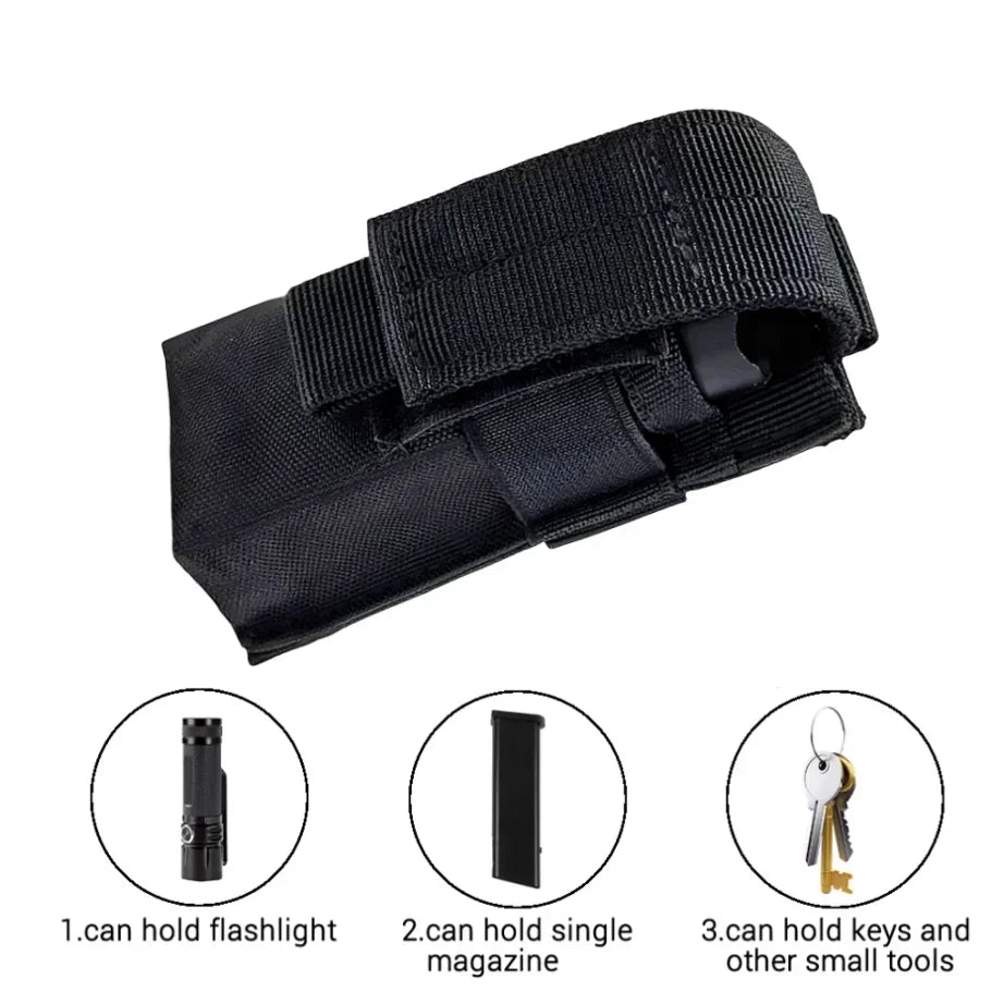 Pouch Waterproof Nylon Battery Bag Molle Attachment Tactical Vest Pocket Flashlight Holde