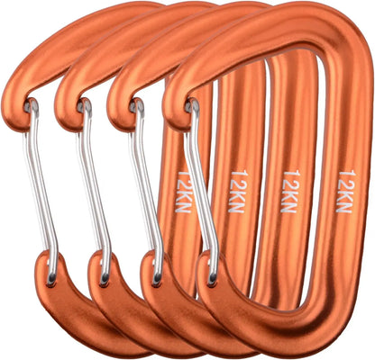 4PCS 12kN Carabiners Set D-type Heavy Duty Buckle Hook Outdoor Aluminum Clips For Hammock Camping And Hiking