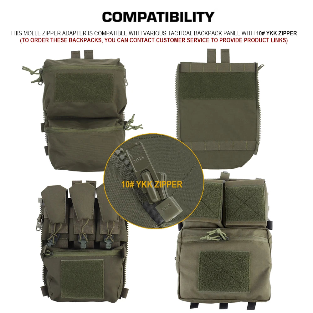 Tactical Ferro Style Back Panel Zipper Extension MOLLE Adapter 10# for Hunting Airsoft Vest Plate Carrier FCPC Backpack Panels