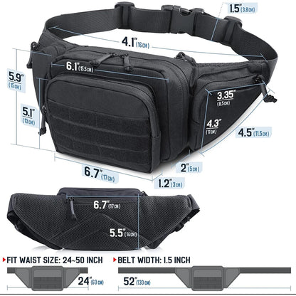 Tactical Fanny Pack Gun Holster Concealed Carry Pistol Waist Bag Molle EDC Pouch for Running Hiking Cycling Camping Outdoor Bag