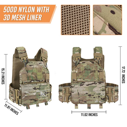 KRYDEX Tactical Laser Cut MOLLE Vest 500D Nylon LAVC Quick Release Plate Carrier Hunting Paintball Plate Carrier