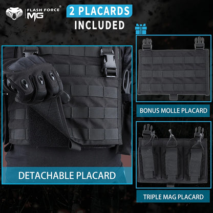 MGFLASHFORCE Tactical Vest Plate Carrier Hunting Vest Molle Airsoft Combat Vest for Men