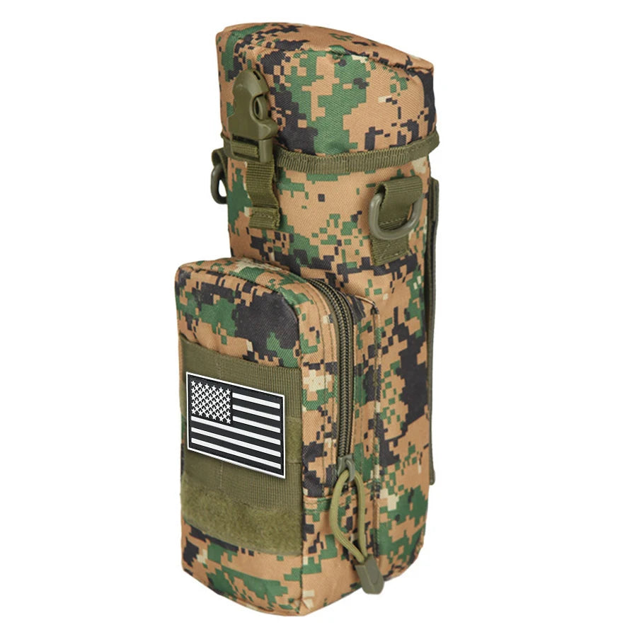 Single shoulder crossbody sports water bottle bag with a detachable cylindrical buckle design and front auxiliary pocket