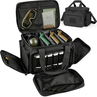 Tactical Gun Range Bag EDC Shoulder Bag Pistol Shooting Range Bag Hunting Carrying Case for 4 Handguns with 6 Magazine Slots