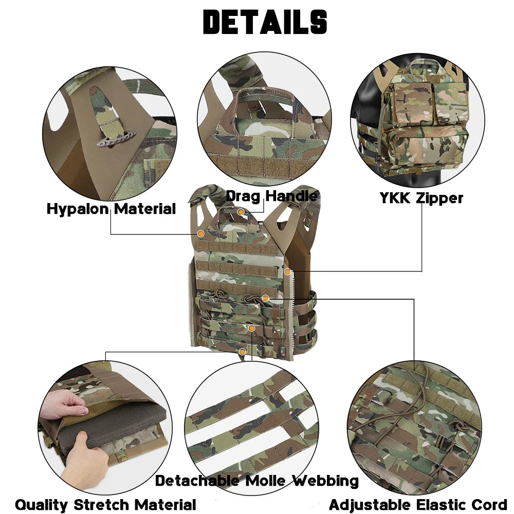 KRYDEX Tactical MOLLE Vest 500D Nylon JPC 2 Jumper Plate Carrier with Front Flap Panel Hunting Paintball Plate Carrier
