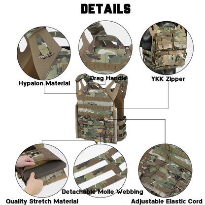 KRYDEX Tactical MOLLE Vest 500D Nylon JPC 2 Jumper Plate Carrier with Front Flap Panel Hunting Paintball Plate Carrier