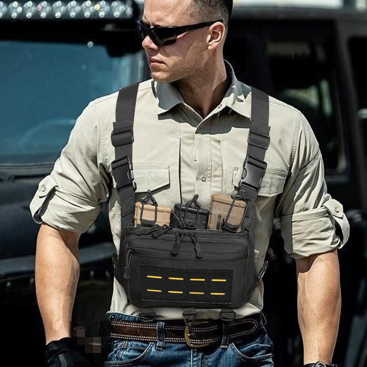 Tactical Vest Chest Bag Triple Magazine Pouch Molle Anti Theft EDC Chest Rig Bag Hunting Camping Hiking Cycling Run Men Women