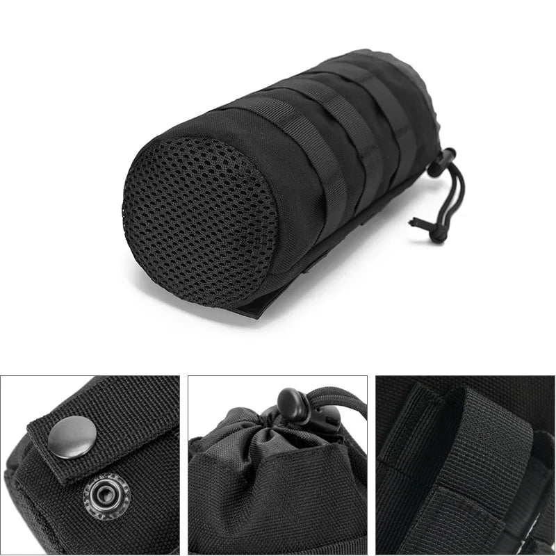Outdoor Molle Water Bottle Bag Kettle Pouch Holder Camping Hiking Cycling Bottle Bag Adjustable Drawstring Water Bottle Pouch
