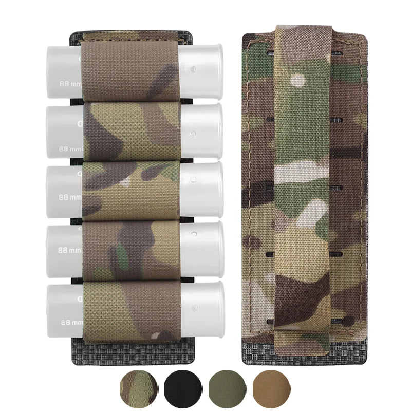 5 Round 12GA Shotgun Shell Pouch Ammo Pouch MOLLE Panel Hunting Gun Carrier Holder Bullet Cartridge Accessories