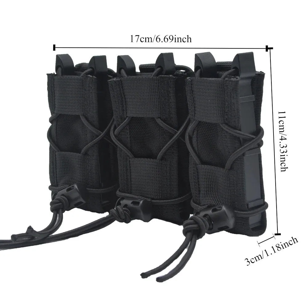 Tiger Style Short Triple Quick Draw 9mm Mag Pouch MOLLE Compatible Tactical Storage Pouch For Belt Vest Outdoor Airsoft Accessor
