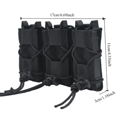 Tiger Style Short Triple Quick Draw 9mm Mag Pouch MOLLE Compatible Tactical Storage Pouch For Belt Vest Outdoor Airsoft Accessor