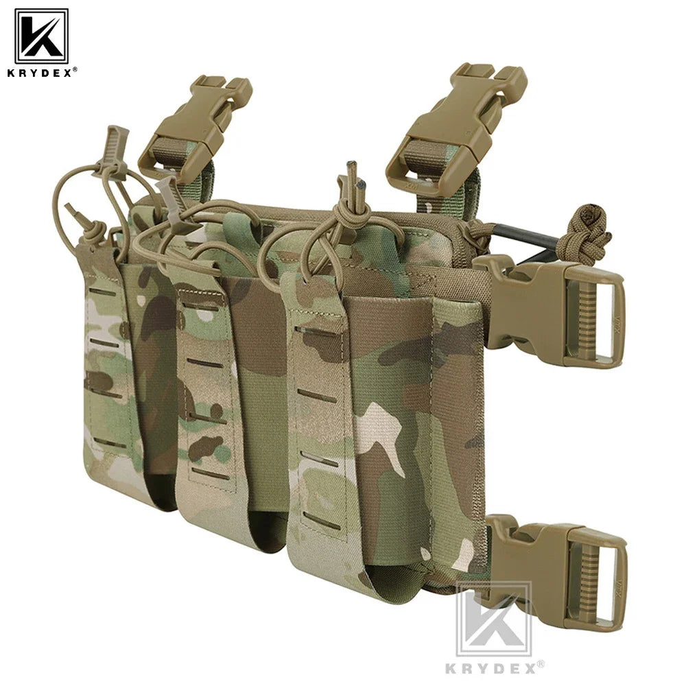 KRYDEX Tactical Triple Magazine Pouch GP Pouch Aifsoft Hunting Chest Rig Accessories Front Elastic Placard For 5.56 Mag Holders
