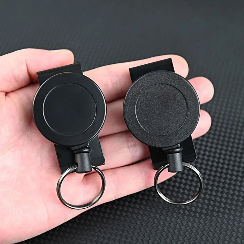 1PC Outdoor Climbing-Style ID Lanyard with Snap Hook, 360° Rotating Design, Black Steel Cable Retractable Lanyard