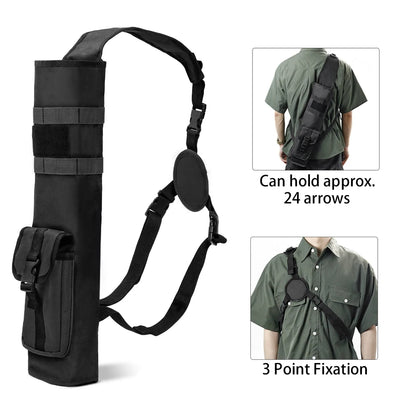 Archery Back Arrows Quiver Bag, Arrow Holder with Molle System and Pockets for Hunting Shooting Target Practice