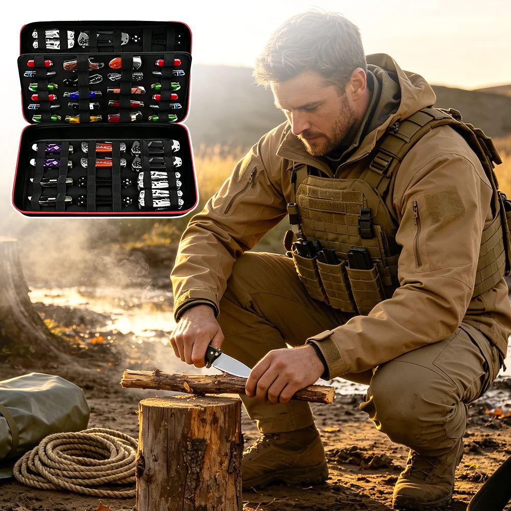 Tactical Knife Display Case With 64+ Pocket Knives Organizer Knife Holder Storage Bag For Hunting Hiking Outdoor Survival Sport