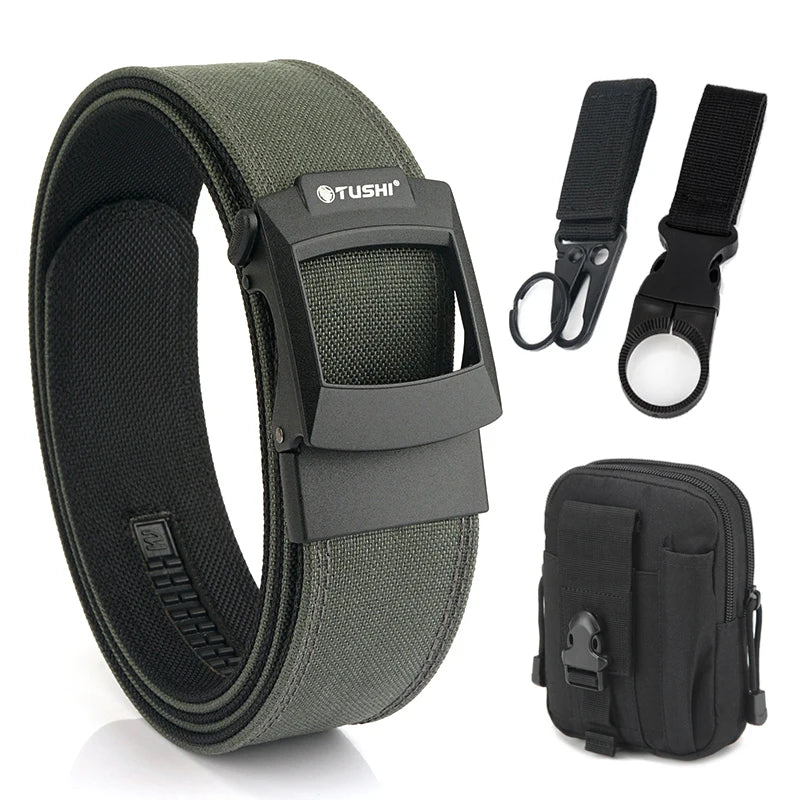 HSSEE 4.3cm Military Tactical Belt for Men Metal Automatic Buckle Thick Nylon Outdoor Hunting IPSC Gun Belt Casual Girdle Male