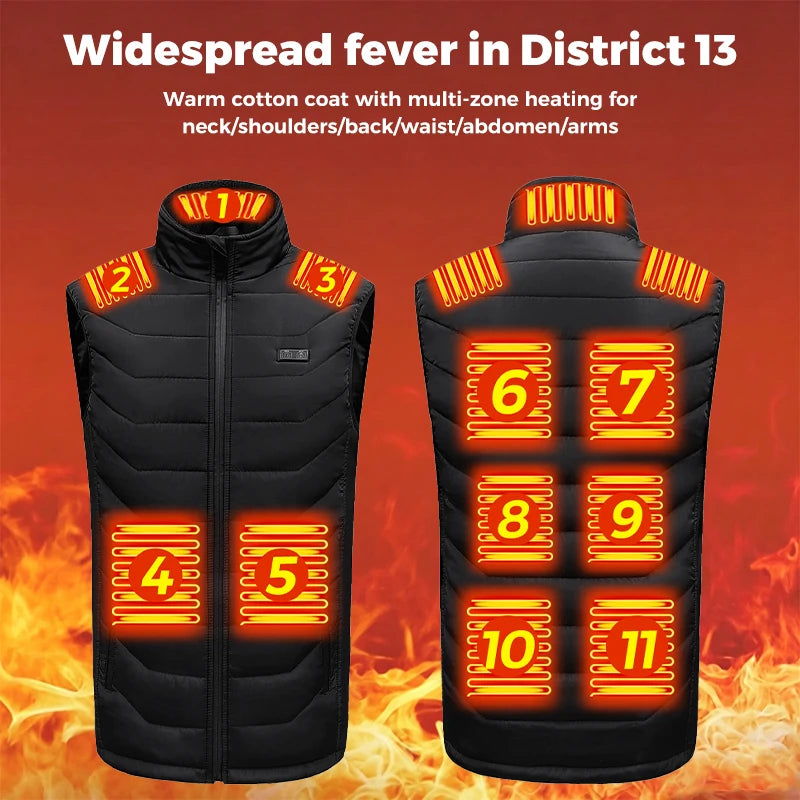 11 Zone Heated Vest for Men Women 10s Quick Heat USB Powered Electric Warming Vest Machine Washable Winter Cotton Padded Gilet