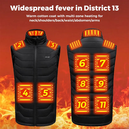 11 Zone Heated Vest for Men Women 10s Quick Heat USB Powered Electric Warming Vest Machine Washable Winter Cotton Padded Gilet