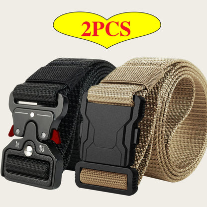 2‑Pack Tactical Nylon Belts, Quick Release Buckle Men's Outdoor Waist Belt, Versatile Casual Work Canvas Trouser Belt